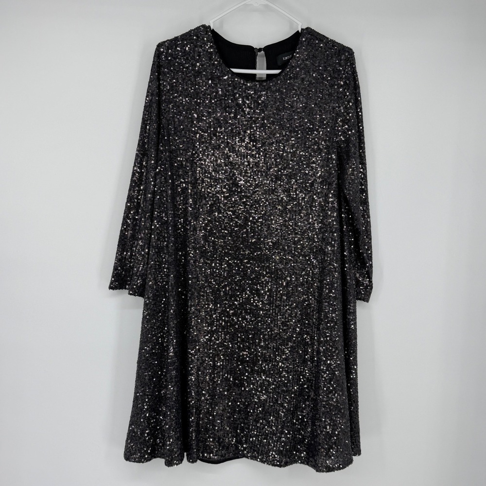 Karen Kane Womens XL Black Sequin Long Sleeve Shift Dress Holiday Party